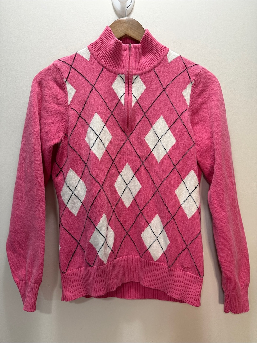 IZOD XFG Pink Argyle Half-Zip Turtleneck Sweater Size M (Check Zipper)